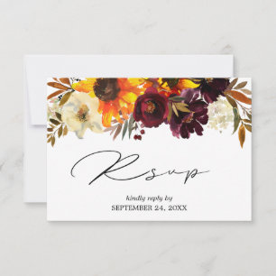 Cartão RSVP Girassol Russo, Floral Puro Borgonha com Refeição