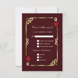 Cartão RSVP Glam Casino Gold Deep Burgundy Art Deco Wedding