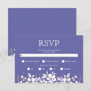 Cartão RSVP Glândula floral branca, casamento azul-periwinkle
