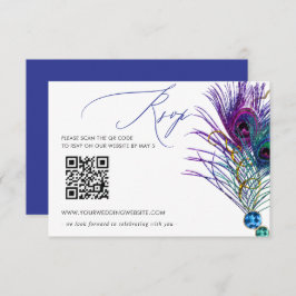 Cartão RSVP Glitter Gold Blue Purple Peacock Plume QR CODE
