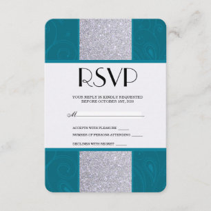 Cartão RSVP Glitter prateado e chá de água com Design suave