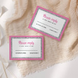Cartão RSVP Glittery Bat Mitzvah, Pink e Prata<br><div class="desc">Esta placa de inserção de tendência apresenta letras em negrito na parte frontal com um aspecto em camadas em cintilação prateada e branca,  e uma parte traseira sólida colorida. Adicione seu texto usando o formulário modelo. Altere a fonte,  o layout e as cores usando o recurso Personalizar.</div>