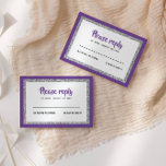 Cartão RSVP Glittery Bat Mitzvah, Purple e Prata<br><div class="desc">Esta placa de inserção de tendência apresenta letras em negrito na parte frontal com um aspecto em camadas em cintilação prateada e branca,  e uma parte traseira sólida colorida. Adicione seu texto usando o formulário modelo. Altere a fonte,  o layout e as cores usando o recurso Personalizar.</div>
