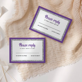 Cartão RSVP Glittery Bat Mitzvah, Purple e Prata