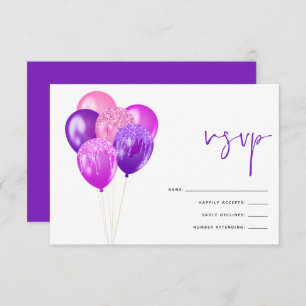Cartão RSVP Glittery Fuchsia Mauve Balon 60th Festa de anivers