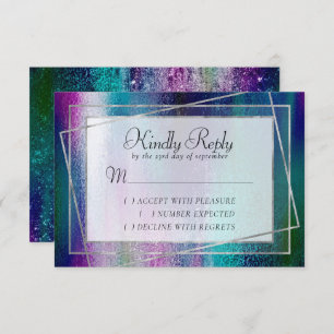Cartão RSVP Glitzy Foil Mânre Holográfico Iridescente Escuro