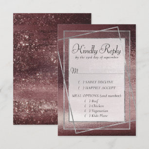 Cartão RSVP Glitzy Foil Opção de Refeição do Grelha de Blush