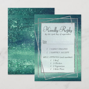Cartão RSVP Glitzy Foil Seafoam Green Aqua Sparkle Entree