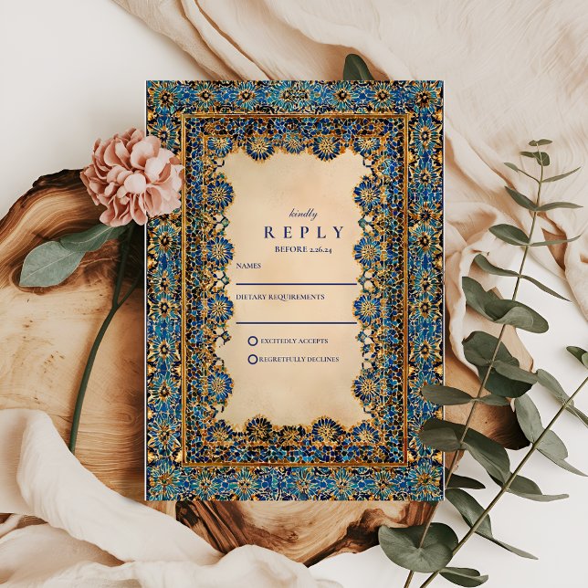 Cartão RSVP Gold Mosaic Islamic Wedding (Criador carregado)