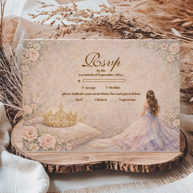 Cartão RSVP Golden Crown Fairytale Quinceañera (Criador carregado)
