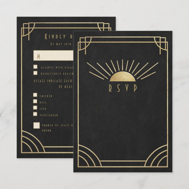 Cartão RSVP Golden Sunburst wedding (Frente/Verso)