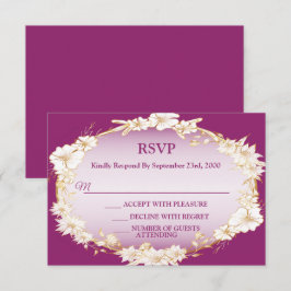Cartão RSVP Golden White Floral Pink Geometric Rustic Wedding 