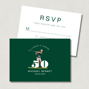 Cartão RSVP Golfista Esportivo Verde Moderno Aniversário de 50
