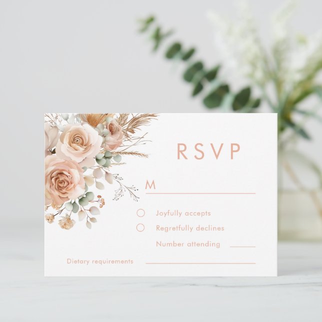 Cartão RSVP Gorgeous Boho Floral Wedding (Em pé/Frente)