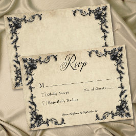 Cartão RSVP Gothic Black Tan Parchment Filigree Heart Wedding
