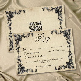 Cartão RSVP Gothic Black Tan Parchment Filigree Heart Wedding