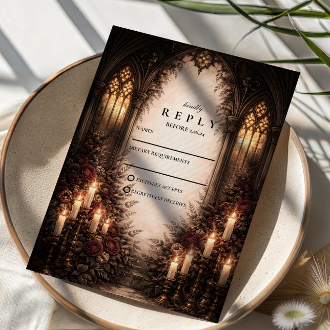Cartão RSVP Gothic Cathedral Candlelight Wedding (Criador carregado)
