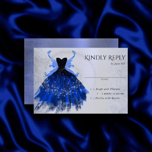 Cartão RSVP Gothic Fairy Gown   Royal Cobalt Blue Sheen Party