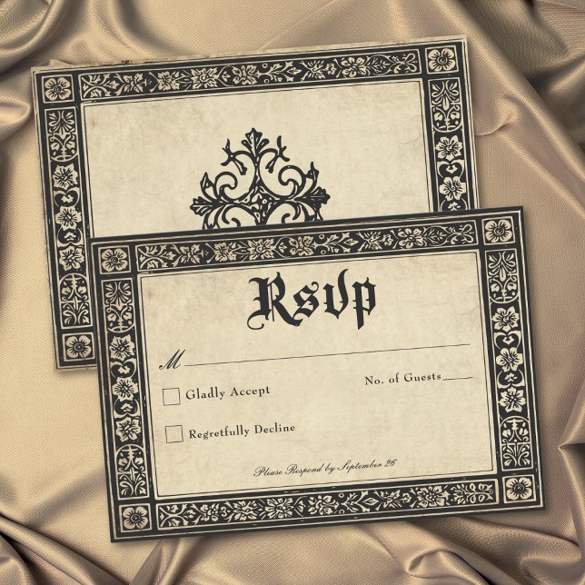 Cartão RSVP Gothic Parchment Medieval Until Death Wedding (Gothic Parchment Medieval Until Death Wedding RSVP Card)