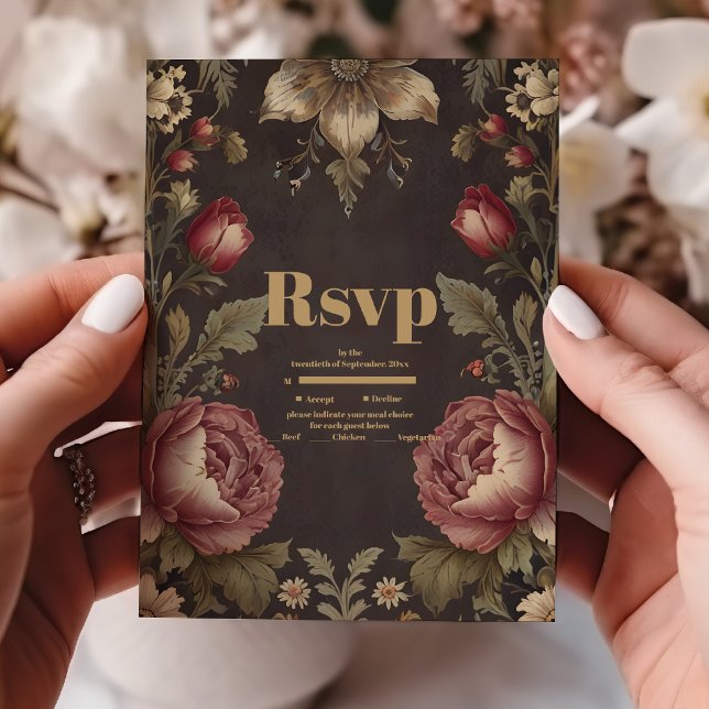 Cartão RSVP Gótico Floral Victorian Wedding (Criador carregado)