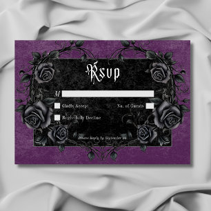 Cartão RSVP Gótico Preto Raven & Rosa Roxo Sem Janto