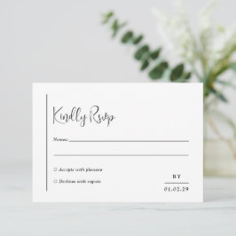 Cartão RSVP Grace Black and White Modern Weds