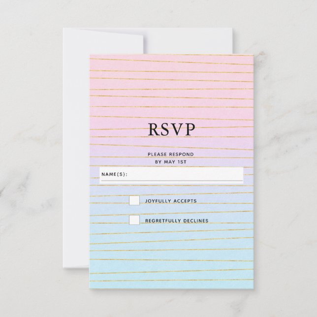 Cartão RSVP Gradiente de Pastel Azul Rosa com Casamento de Lin (Frente)