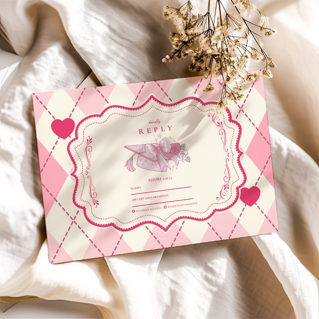 Cartão RSVP Graduação do Arco rosa coquette Elegante (Criador carregado)