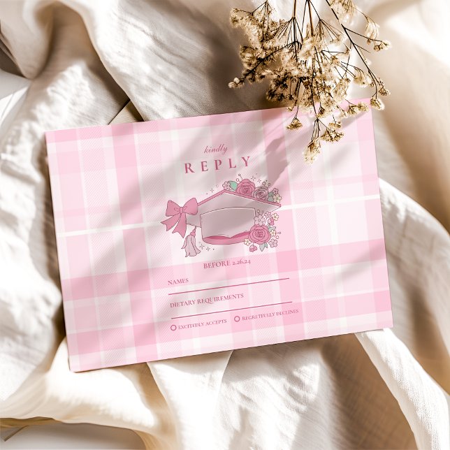 Cartão RSVP Graduação do Arco Rosa Coquette Retro (Criador carregado)