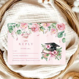 Cartão RSVP Graduação Floral Rosa Elegante Moderna