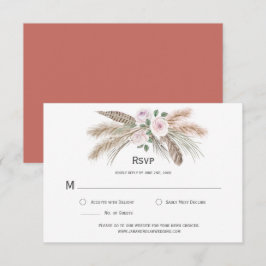 Cartão RSVP Grama das Pampas Boho Penas Terracota Floral Rosa