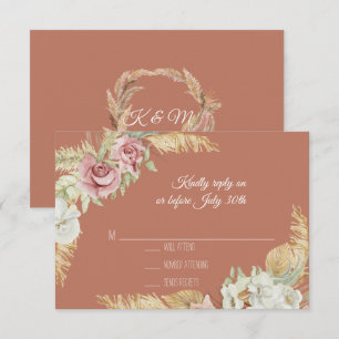 Cartão RSVP Grama das Pampas Terracota Folhagem Floral Rosa Pa