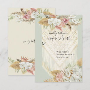 Cartão RSVP Grama de Pampas Floral Rosa Rosa Hortelã Folhagem