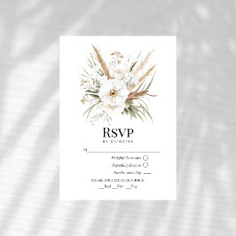 Cartão RSVP Grama Rústica das Pampas Floral Branca Casamento B
