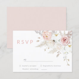 Cartão RSVP Grande Elegância: Casamento Floral Blush & White