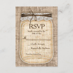 Cartão RSVP Grande Pote de Pedra & Renda de Aniagem Casamento