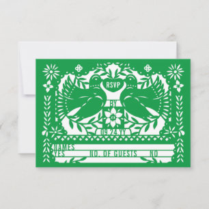 Cartão RSVP Green Mexicano Fantail Doves Papel Picado
