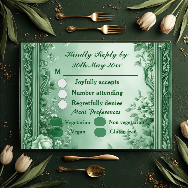 Cartão RSVP Green Rococo Garden Grand Baroque Opulence Wedding (Green Rococo Garden Grand Baroque Opulence Wedding RSVP Card)