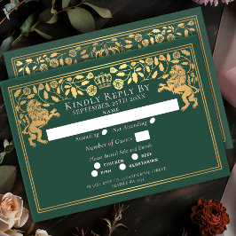 Cartão RSVP Green Royal Medieval Lion Wedding