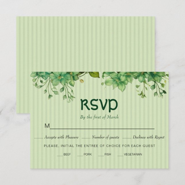 Cartão RSVP Greenery, casamento de stripes Dia de São Patrício (Frente/Verso)