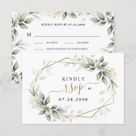 Cartão RSVP Greenery e Dourado 2 Casamento Russo de Escolha de