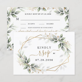 Cartão RSVP Greenery e Dourado 3 Casamento Russo de Escolha da