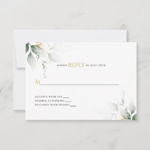 Cartão RSVP Greenery e Dourado Casamento Eucalyptus