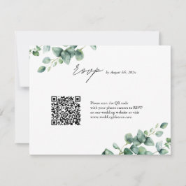 Cartão RSVP Greenery Eucalyptus script QR code casamento