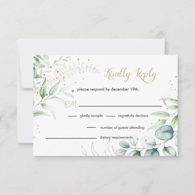 Cartão RSVP Greenery Eucalyptus Wedding (Frente)