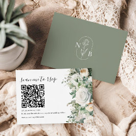 Cartão RSVP Greenery Eucalyptus White Rose Casando Código QR