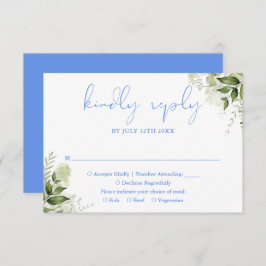 Cartão RSVP Greenery Floral Cornflower Blue Wedding