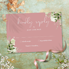 Cartão RSVP Greenery Floral Elegante Dusty Rosa Wedding
