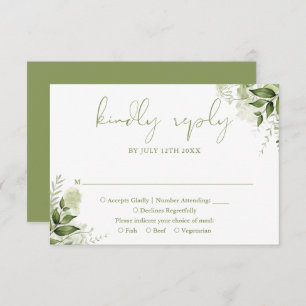Cartão RSVP Greenery Floral Elegante Moss Casamento Verde