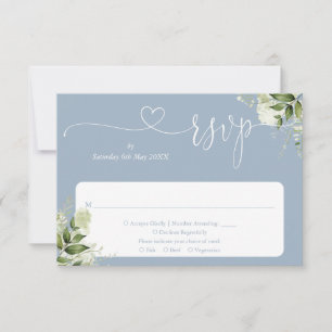 Cartão RSVP Greenery Floral Script Heart Dusty Blue